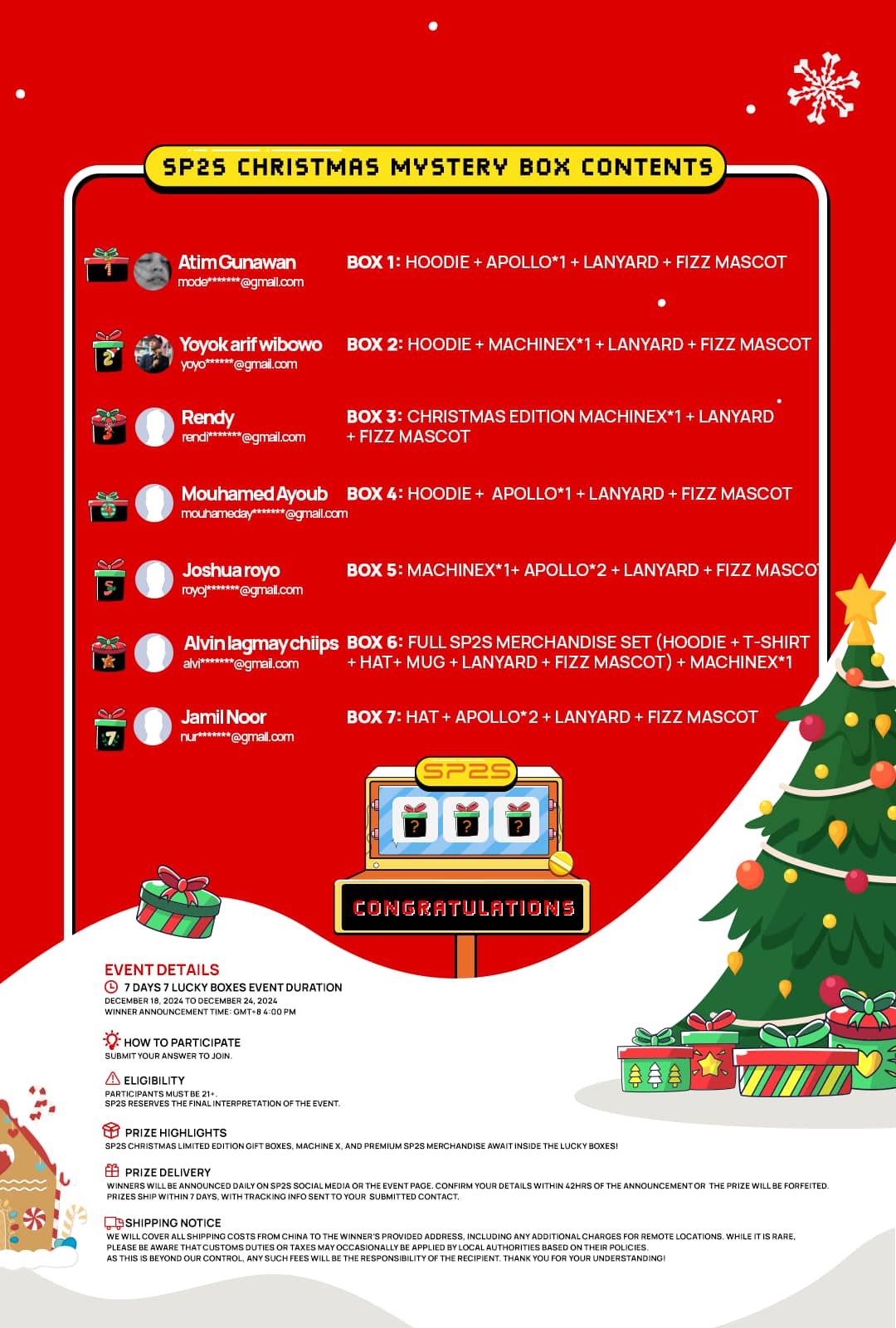 SP2S Christmas Week Event Prize Draw Results